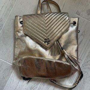 Victoria's Secret Gold Quilted Backpack with Tassel